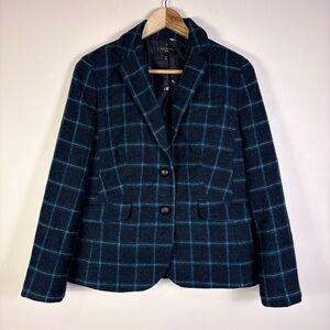 Talbots Blue Plaid Wool Blend Blazer Classic Academia Preppy